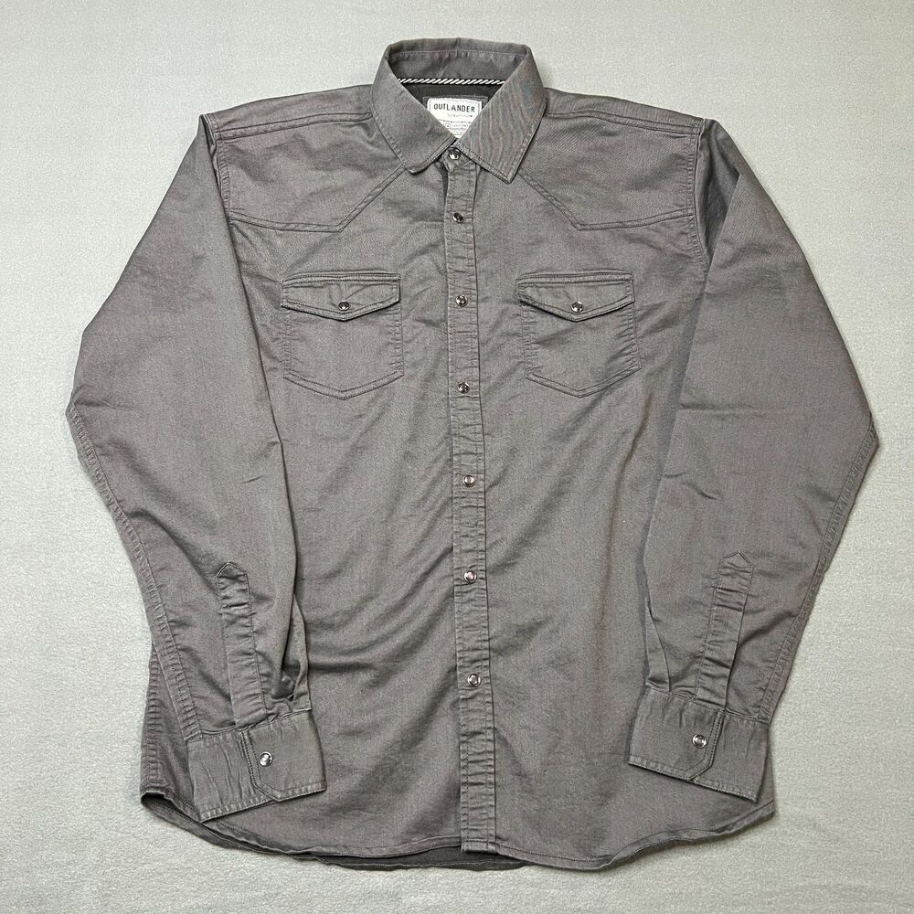 Outlander by Craft + Flow Western Shirt Men's Large Gray Long Sleeve Pearl Snap